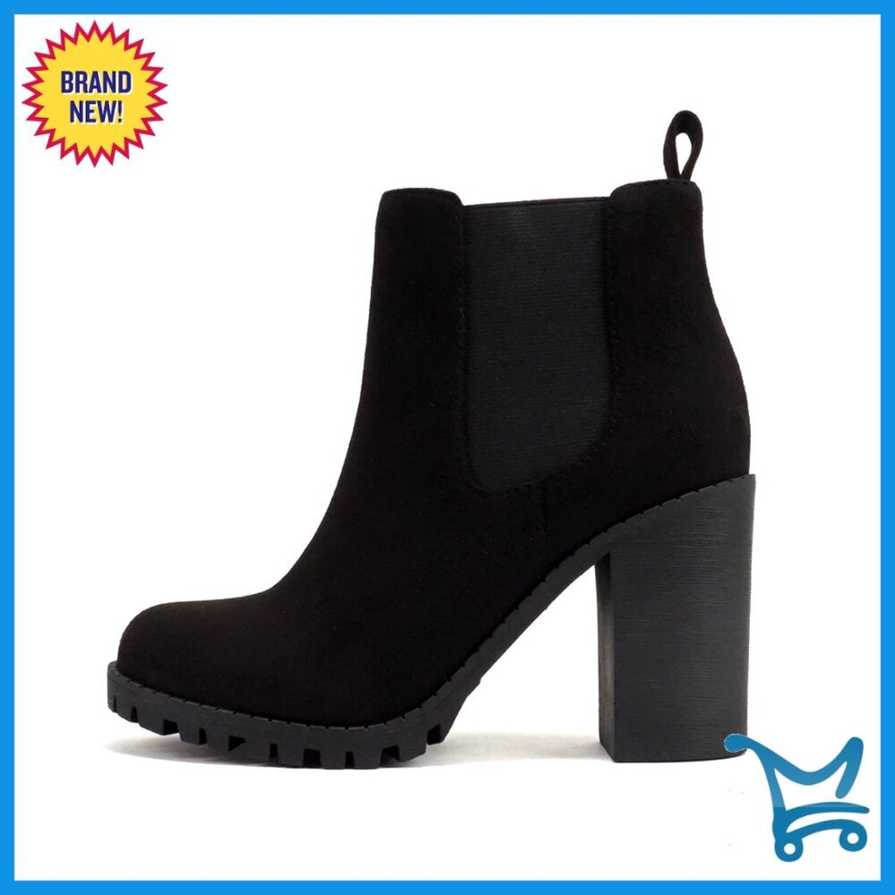 Women's Ankle Boots with Lug Sole Elastic Gore Chunky Heel